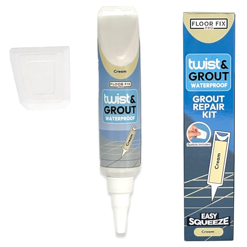 Twist & Grout de Floor-Fix Pro – Junta Para Baldosas. Reparación Rápida Para Baños/Duchas/Cocinas – Kit de Restauración Premezclado, Duradero e Impermeable - Incluye Espátula (Crema)