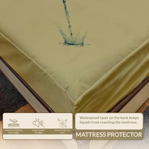Image of 100% Waterproof Mattress Protector Single Size Bed 30x72 Inch, Non Woven Fabric Fitted Mattress Cover with Elastic, Waterproof Bed Protector, Hypoallergenic, 10 Inch Deep Pocket - Taupe