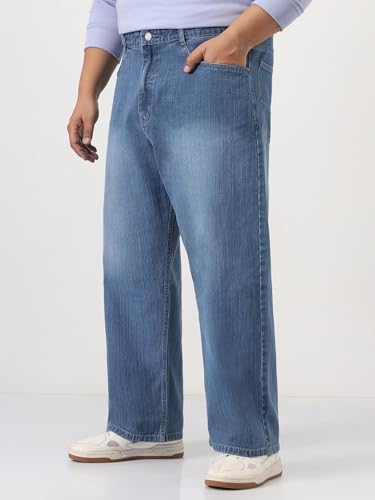 Image of Urbano Plus Men's Loose Baggy Fit Washed Denim Jeans Non-Stretchable