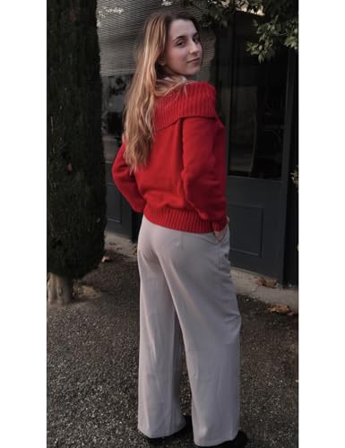 GRACE KARIN Women's Pant Wide Leg Color Block Elastic Drawstring Waist Pants for Women with Pocket and Side Zip4