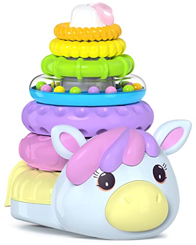 Image of Move2Play, Unicorn Ring Stacking Toy, Gift for 1 Year Old Girls & Boys, Baby Toys, 6 to 12 Months, Ages 0-6+, 9, 10, 18+ Months