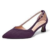 ROSERWISH Women's 2 Inch Kitten Pointed Toe Low Heel Cute Wedding Buckle Suede Fashion Pumps Dress Shoes Eggplant Size 7 - Con Los Tacones Bien Puestos