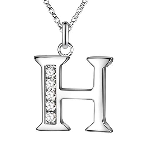 Infgreate Fashion Simple Shiny Zircon 26 English Letters Pendant Women Men Thin Necklaces Jewelry Accessory Gift - Silver H