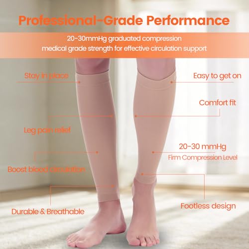 Image of BSERA Calf Compression Sleeve Women, 2 Pairs 20-30mmHg Footless Compression Socks for Swelling Shin Splints Varicose Veins