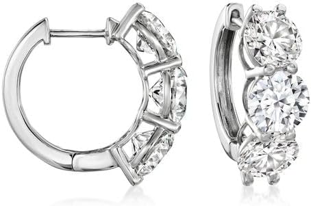 VANDANA GEMS & JEWELRY 2.20 Ct Round Cut Diamond Gift For Women's Three Stone Huggie Hoop Earrings 14k White Gold Finish 925 Sterling Silver