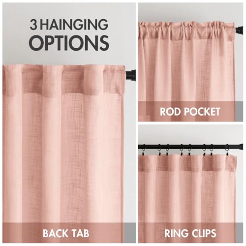 MIULEE Blush Pink Short Linen Curtains 45 Inch Length 2 Panels for Girls Bedroom Nursery, Soft Thick Linen Textured Window Drapes Semi Sheer Light Filtering Back Tab for Kids Bathroom Light Pink