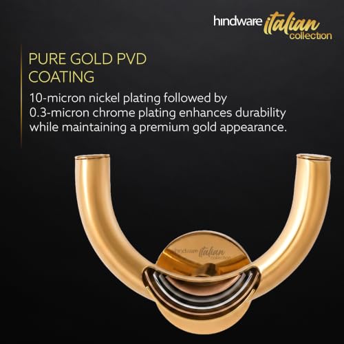 Image of Hindware Italian Collection Robe Hook for Bathroom | PVD Coated | Brass Robe Hook | Luxury Pure Gold Color Finish | Premium Bathroom Accessories Series