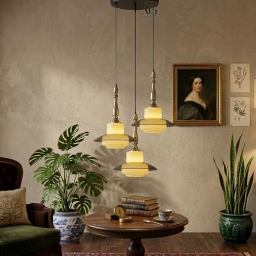 Image of Luxury 3-Head UFO Dome Pendant Light|Smoke Glass & Frosted Cube Inner Shade|Modern Hanging Light for Living Room, Dining Table & Kitchen Island