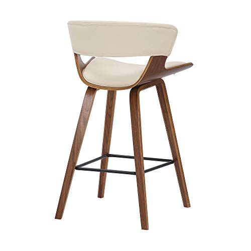 Butaco moderno Armen Living Jagger de altura para barra, 26 pulgadas, con tapizado en cuero sintético crema y reposapiés negro con acabado en polvo miniatura 5