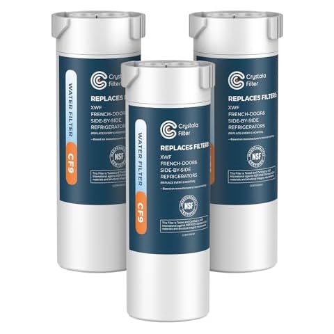 Crystala Filters XWF Water Filter, Compatible with GE XWF Refrigerator Water Filter, 3 Pack Cover