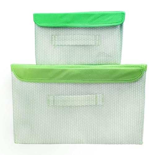Image of STORE MORE Non Woven Big and Small Storage Box Wardrobe Closet Organizer Foldable Stackable Rectangular Basket /Bins with Lid & Handle (Green, Set of 2)
