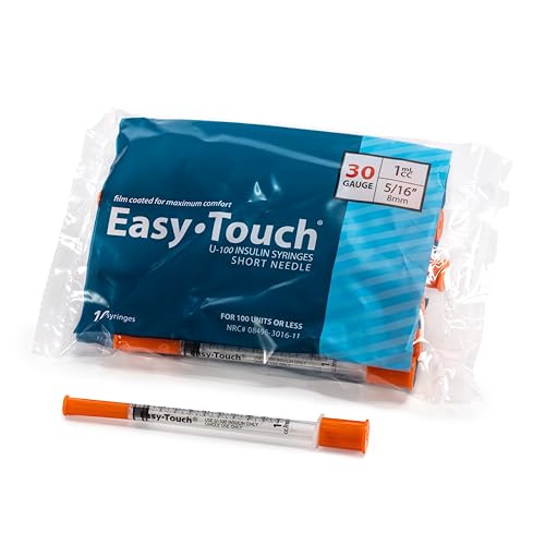 Image of Easy Touch 30 Gauge U-100 Insulin Syringes (30G 1cc 5 /16 inch) with 5 /16 inch Short Needle, 1cc (100 Unit Capacity), Bold Markings for Accurate Dosing, Disposable, Box of 100
