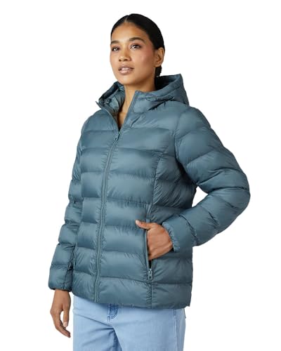 32 Degrees Heat Women’s Lightweight Packable Hooded Jacket – Water Resistant Travel Puffer, Goblin Blue, Medium