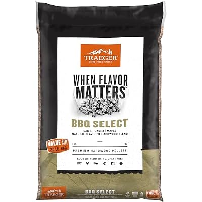 Traeger Grills BBQ Select 100% All-Natural Wood Pellets for Smokers and Pellet Grills, BBQ, Bake, Roast, and Grill, 30 lb. Bag