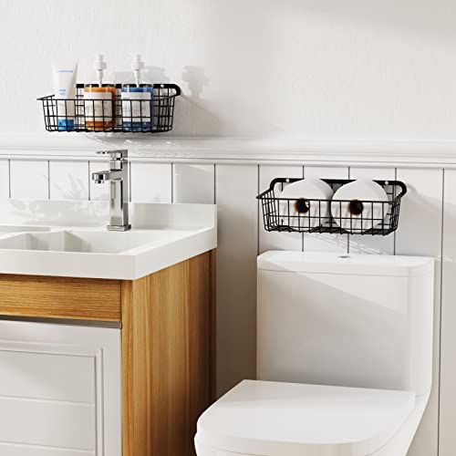 Wall Basket, Packism 2 Pack Small Bathroom Organizer Sturdy Durable Bathroom Storage Organizer Partition Storage Add Extra Storage for Bathroom Cabinet, Black