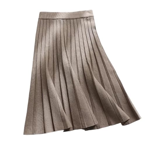 ERFMFKL Women Solid Color Knit Pleated Skirt Elastic High Waist Office Slim Fit A-Line Skirts