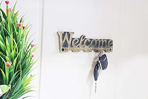 Image of KridayKraft Metal Welcome Printed Key Holder for Living Room Bedroom Entrance Home Office Walls Decor Wall Hanging Key Hooks Wall Sculpture Modern Wall Art for Decoration & Gifting Purpose
