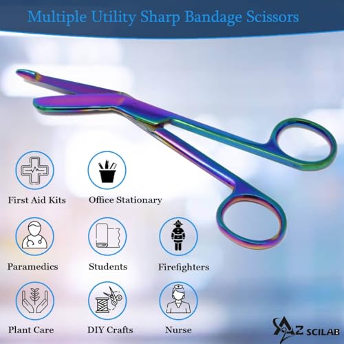 A2Z Scilab A2Z-LIS-RB-55 Lister Bandage Scissors 5.5 Inch Multi Color Rainbow Color Stainless Steel thumb #5