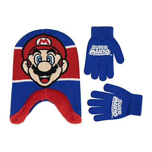 Nintendo boys Winter Hat and Kids Gloves Set, Super Mario Beanie for Ages 4-7