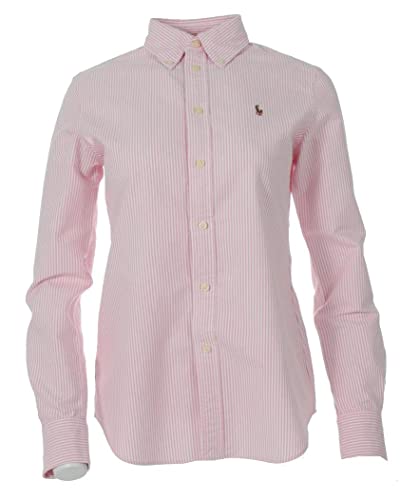 Ralph Lauren Damen Oxford Bluse - Gestreift (M, Pink/Weiss)