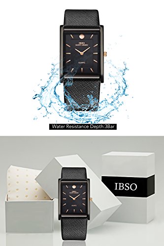 IBSO Men Watches 7MM Ultra-thin Rectangle Dial Watch Classic Quartz Wristwatch (2232 Black)