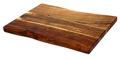 Mountain Woods Brown Hand Crafted Live Edge Acacia Wood Cutting Board/Serving Tray | Butcher Block | Charcuterie Board | Chopping Board for Vegetables, Fruits and Meat - 15" x 12" x 0.75"