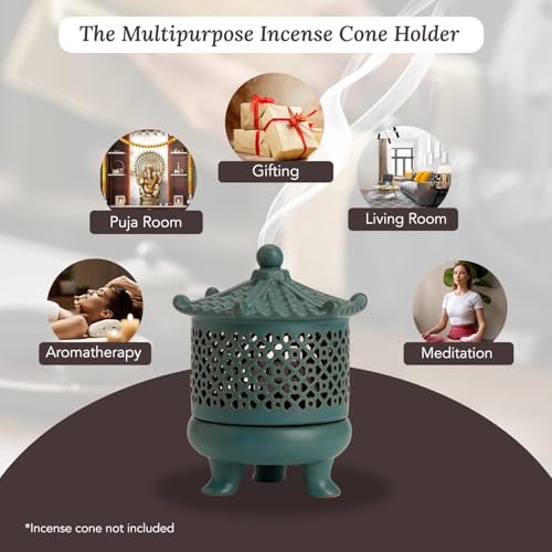 Image of Ekhasa Ceramic Dhoop Dani Loban Burner Holder Stand for Home | Dhup Kapoor Dani for Puja | Sambrani Dhoop Holder | Dhuni Burner Samrani Dhoop Batti Stand for Pooja | Dhup Stand Incense Oud Burner
