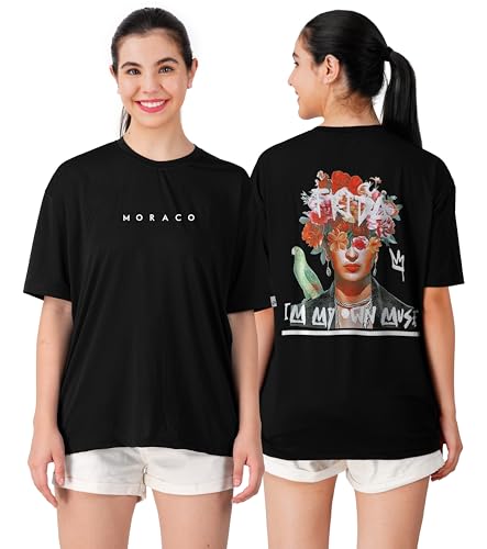 Image of Women's Casual Printed Round Neck Loose Fit Tshirt - Oversized Longline Drop Shoulder Tops for Women