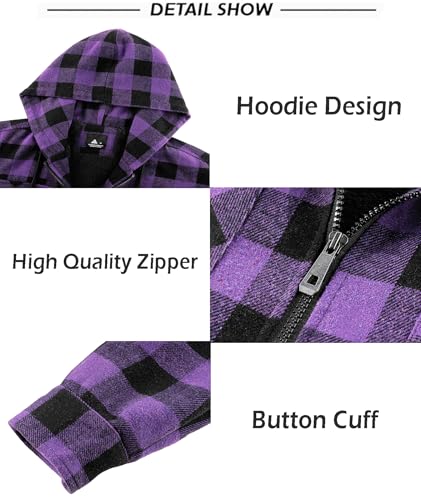 Image of SCODI Mens Flannel Hooded Jacket Fleece Sherpa Lined Zip Up Plaid Hoodies | Machine Wash, Outdoor Activities, Office, Casual, Warm Thick Shirt Jackets, Winter Coat, Heavyweight Sweatshirt, 4 Pockets