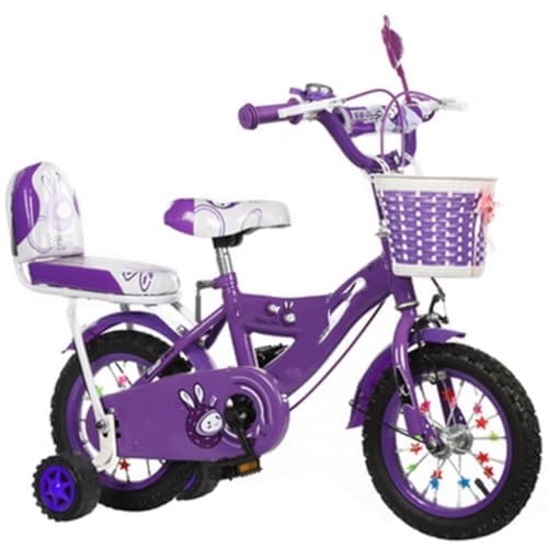 Tyoksi 子供用自転車 12/14/16/18インチ 2〜14歳向け バスケットとハンドブレーキ付き かわいい 補助輪付き 組み立て簡単 2〜10歳の男の子と女の子への誕生日プレゼントに最適 (紫,通常のホイール12インチ)