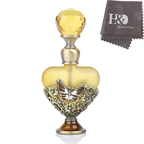 YU FENG Small Decorative Glass Perfume Bottle Empty Vintage Butterfly Flower Style Heart Shape Crystal Perfume Holder Container Scent Bottle(Capacity:5ml)