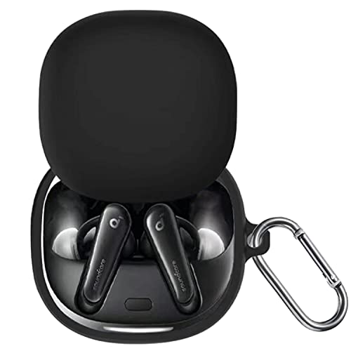 for Anker Soundcore Liberty 4 ケース シリコーン 保護カバー Anker Soundcore Liberty 4 対応 イヤホン全面保護カバー 【YML】落下防止 キズ防止 耐衝撃 装着充電可能 防水 防塵 カラビナ付き(ブラ