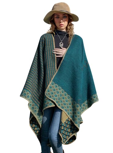 LAI MENG FIVE CATS Women's Fall Winter Shawl Wrap Poncho Cape Coat Sweater Cardigan Open Front