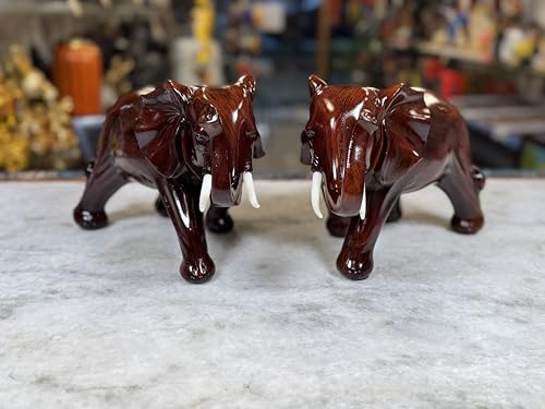 Image of Handcrafted Elephant Showpiece, Set of 2, Dark Mahogany Brown Finish, Traditional Home Decor
