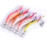 Calamari Köder, 4 Stück 8cm/3,15 Zoll Leuchtender Kunststoff Garnelenköder Tintenfisch Garnelen Jig Jigging Krabbenköder Angelköder Köder Haken Für Süßwasser Salzwasser Barsch Forelle Wels Lachs