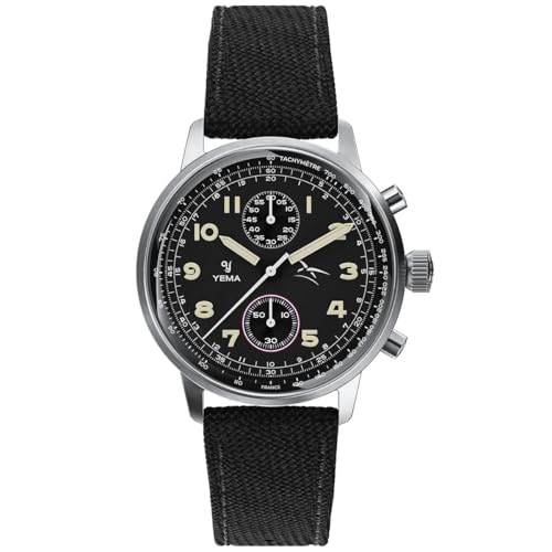 YEMA Flygraf Air Force Chronograph Mechanisch Quarz Hybrid Stahl Herrenuhr, Schwarz