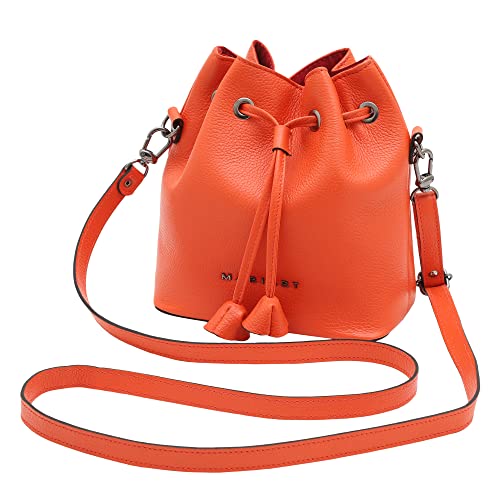 Bolsa Bucket Transversal Feminina de Couro Bovino Legítimo Mariart Mini Jade (Orange)