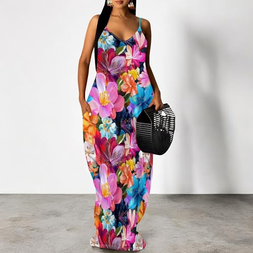Image of SUZONANA Women Plus Size Summer Maxi Dress Spaghetti Strap Loose Sundress