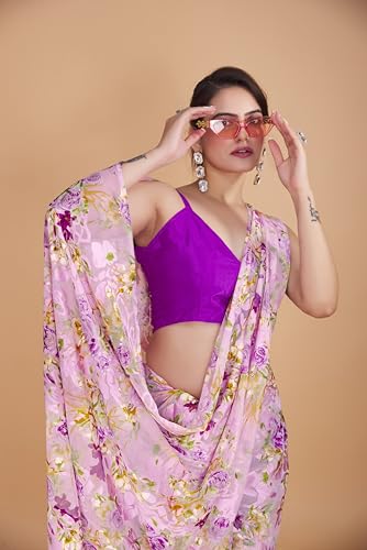 Image of Garden Vareli Summer Roganza Viscose Brasso Floral Print Saree with Unstitched Blouse Piece