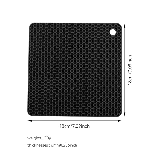 Image of Silicone Trivet Mats,Heat Resistant Pot Holders, Multipurpose Non-Slip Hot Pads for Kitchen Potholders, Hot Dishers, Jar Opener, Spoon Holder, Food Grade Silicone(Black Size Square 7.1''x7.1'')