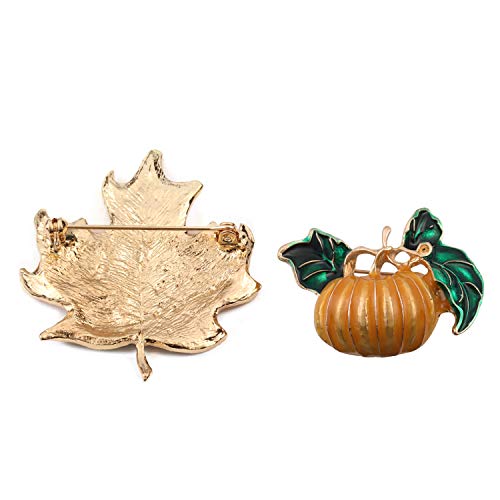 Thanksgiving Pin Set - Pumpkin and Maple Leaf Brooch, Fall Jewelry, Clothes Decoration, Holiday Pin 2pcs/set3