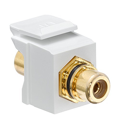 Leviton QuickPort RCA, Gold-Plated Connector with Black Stripe, 40830-BWE, White