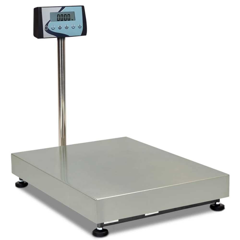 MBH - Balanza Industrial Inox Grande con Columna hasta 300 kg. Báscula Profesional para Sacos, Cajas, Paquetería y Animales. Pantalla LCD y Plataforma 500x400 mm (500x400x840 mm)