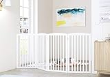 PAWLAND Wooden Freestanding Foldable Pet Gate for Dogs,4 Panel,36 inch Tall Fence, Dog Gate for The House, Doorway, Stairs, Extra Wide and Tall, White