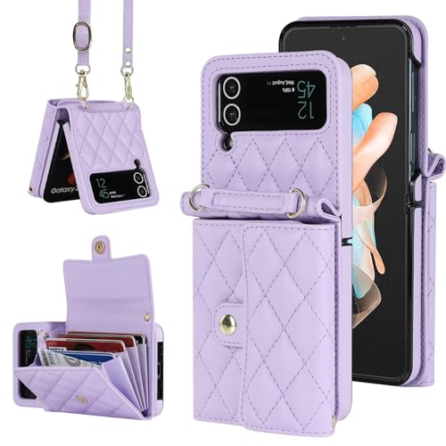 Coque Samsung Z Flip 3 5G violette étui portefeuille rabat avec 4 porte-cartes