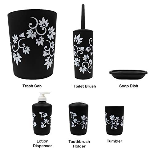 Blue Donuts Bathroom Accessories Set Complete, Toilet Brush and Holder, Trash Can, Toothbrush Holder, Black, 6 Pieces - Thumbnail 2