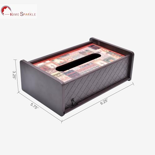 Image of Home Sparkle Tissue Paper Box Holder for Car, Home Decor, Gifting & Office Desk - Rectangular MDF with Elegant Vinyl Print Design - Brown Finish (C7V44)
