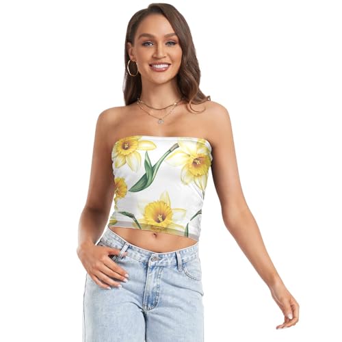 Chic Yellow Flowers Womens Tube Top Sleeveless Strapless Tube Top Tub Top Bra for Teen Surgery