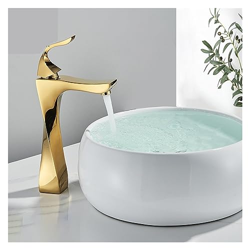 Mitigeur de lavabo haut poli doré et noir à commande unique - 3