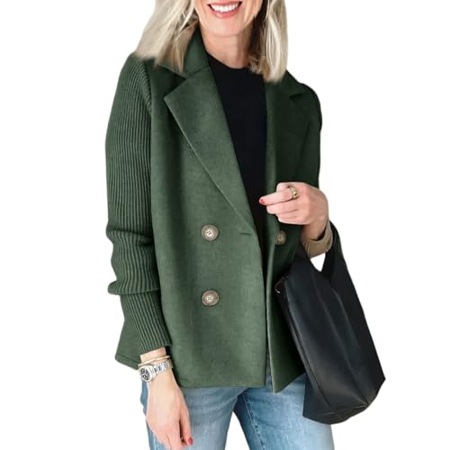 Jacke Damen Winter Kurz Elegant Blazer Tweed Übergangsjacke Business Herbstjacke Patchwork Strickjacke Zweireihig Mantel Sakko Wollmantel Frauen Anzug Damenjacke Trenchcoat...